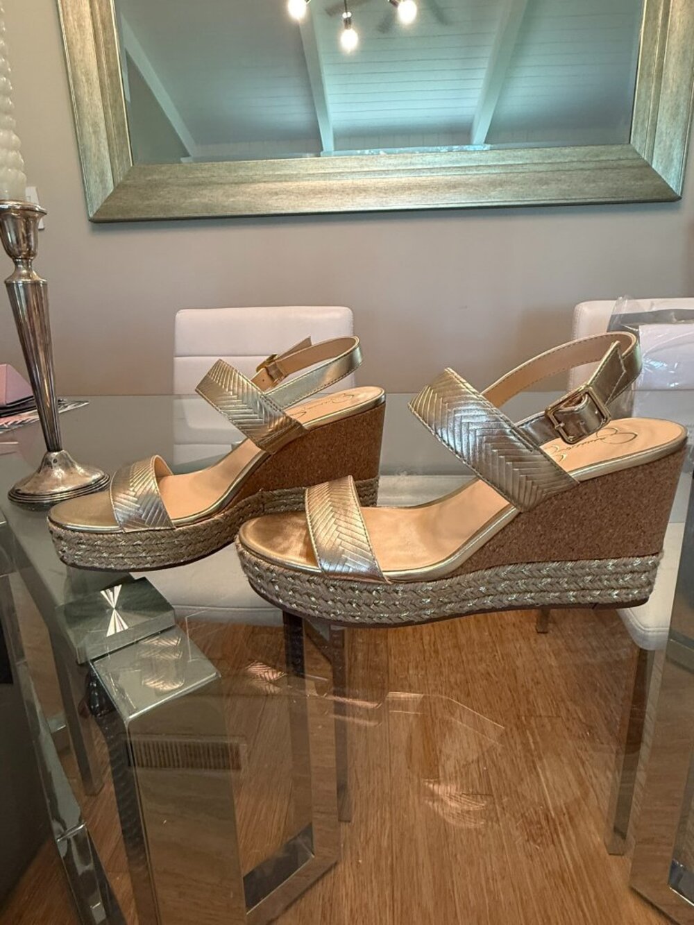 Jessica Simpson Gold Wedge Sandals